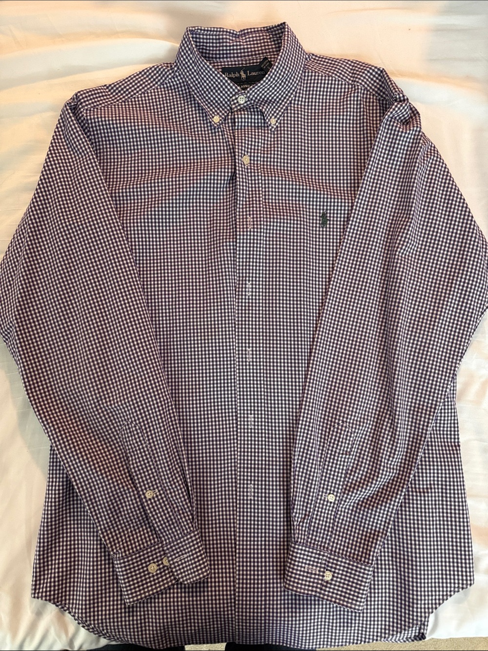 Ralph Lauren Men’s Purple and White Gingham Button-Down Shirt